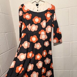 MISSLOOK Floral Black and Orange Women's Midi Dress